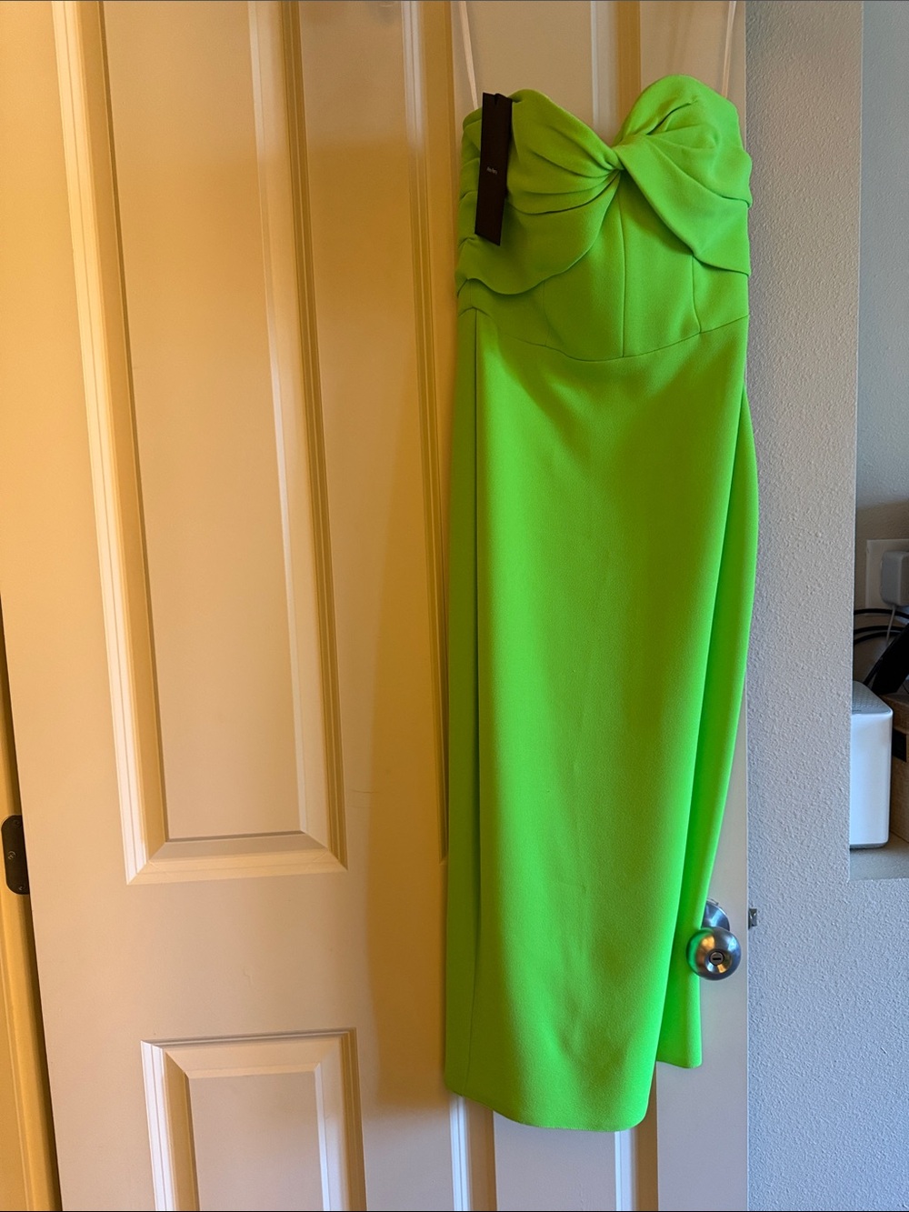 Alex Perry Neon Green Strapless Twist-Front Midi Dress